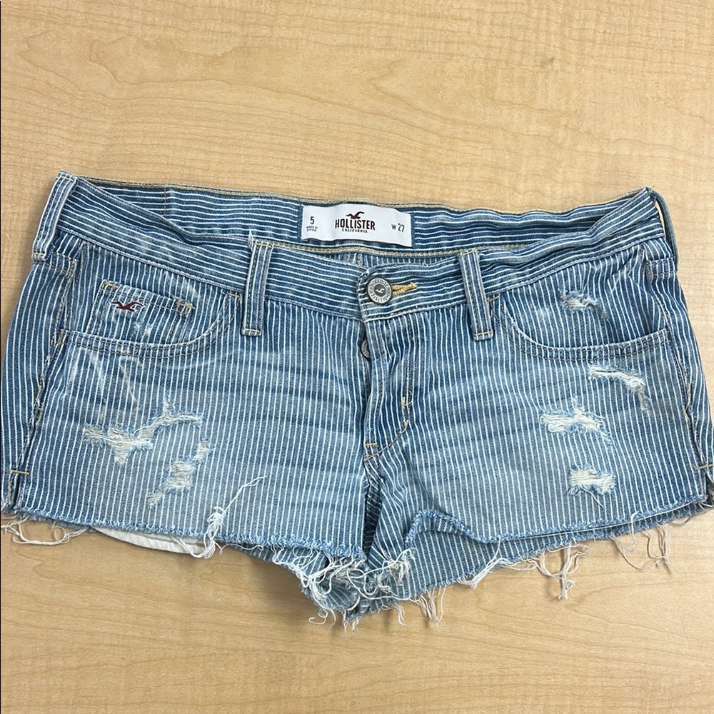 Hollister Vintage Striped Distressed Jean Shorts